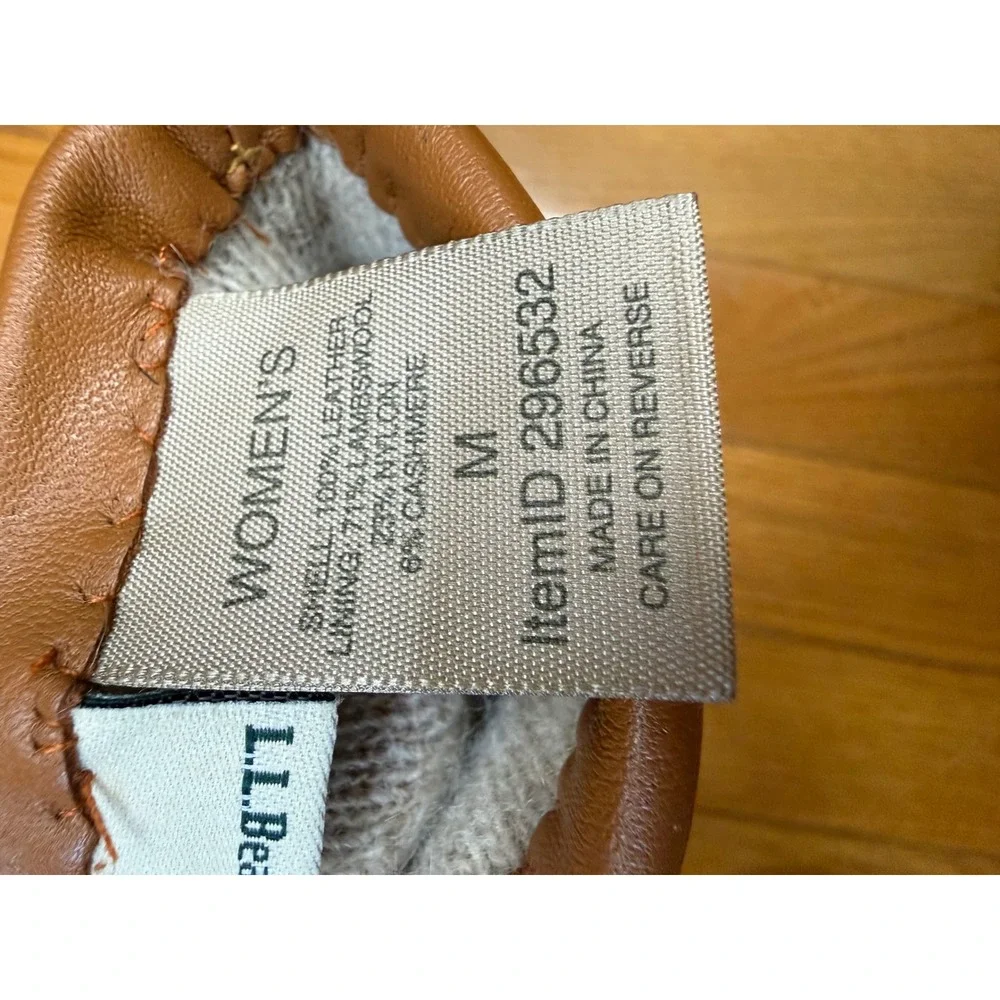 LL Bean Womens Cognac Brown Leather Gloves Lambswool Cashmere‎ Lined Med 296532